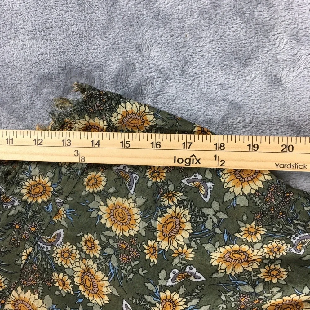Natural Life Sunflower Butterfly Cotton Tunic Top L/XL Olive Green Boho Frayed